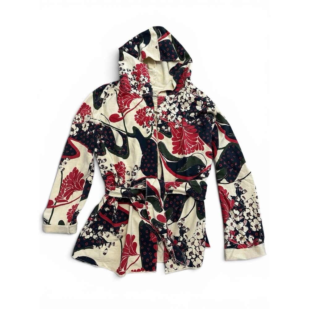 VTG Lucky Brand Asian Floral Hoodie Jacket Cotton Tie Waist M Excellent